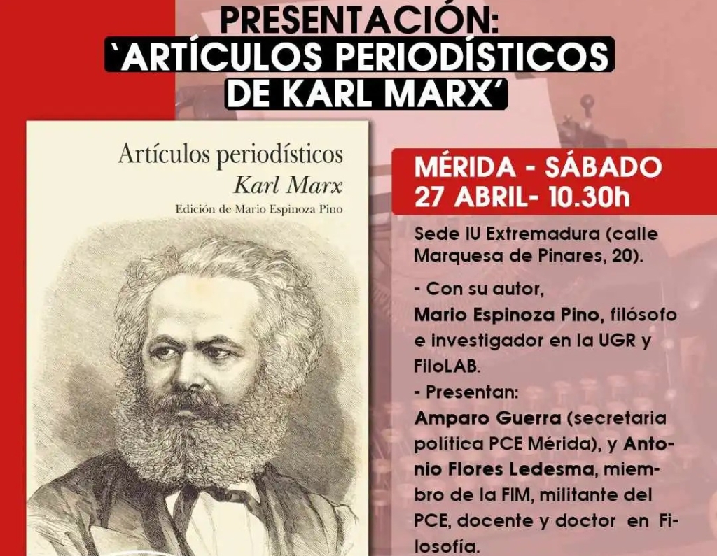 Presentación: «Artículos periodísticos de Karl Marx» en Mérida (27 de abril)